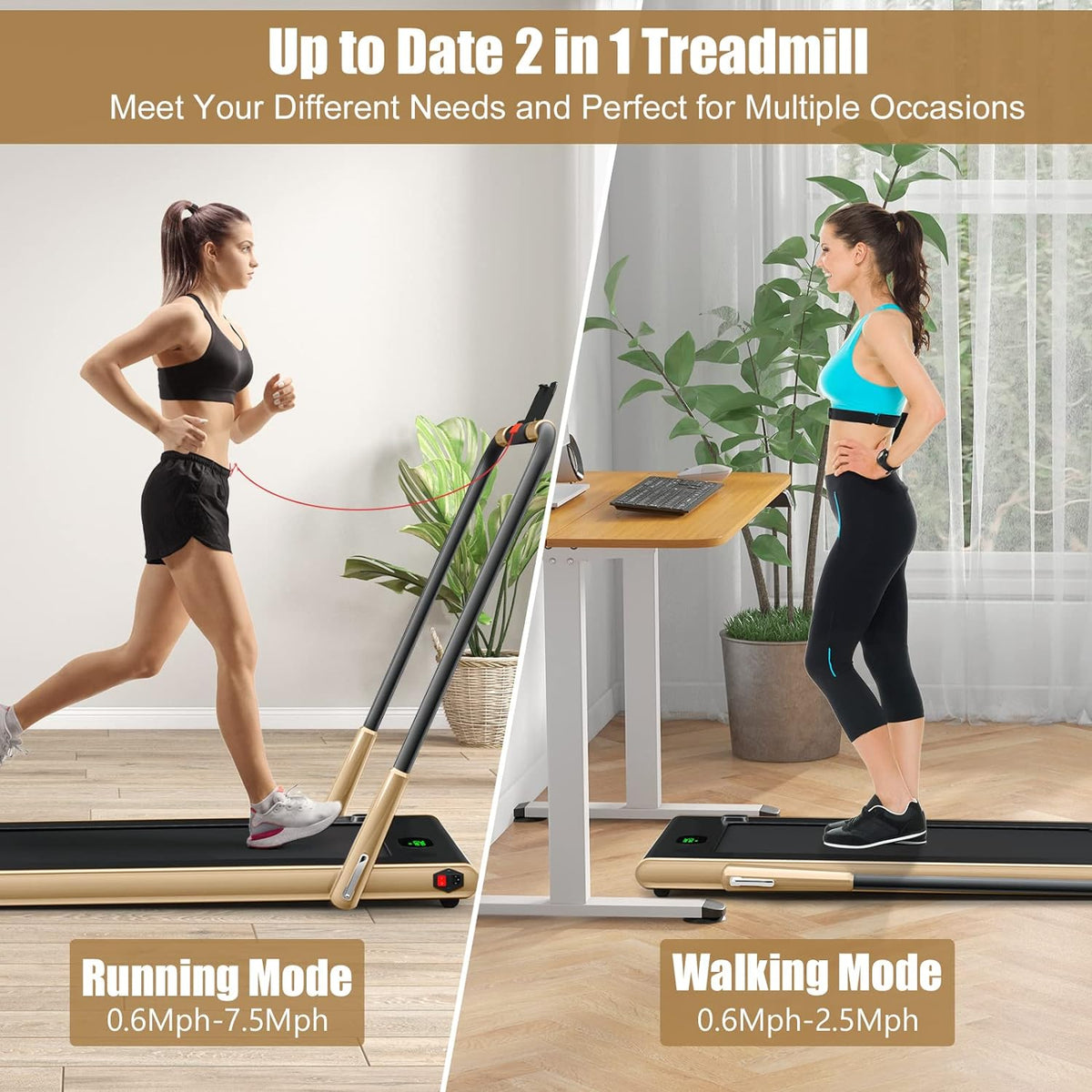 2 in 1 Folding Treadmill, 2.25HP Under Desk Electric Superfit Treadmill - Prioka