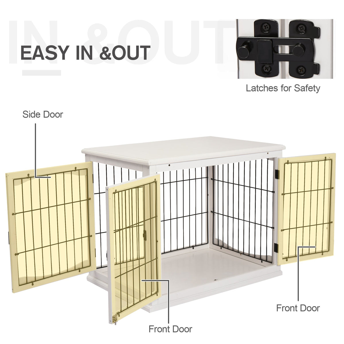 26" Wooden Dog Crate, Furniture Style Pet Cage Kennel, End Table, with Lockable Double Door Entrance, and Top Shelf, White - Prioka