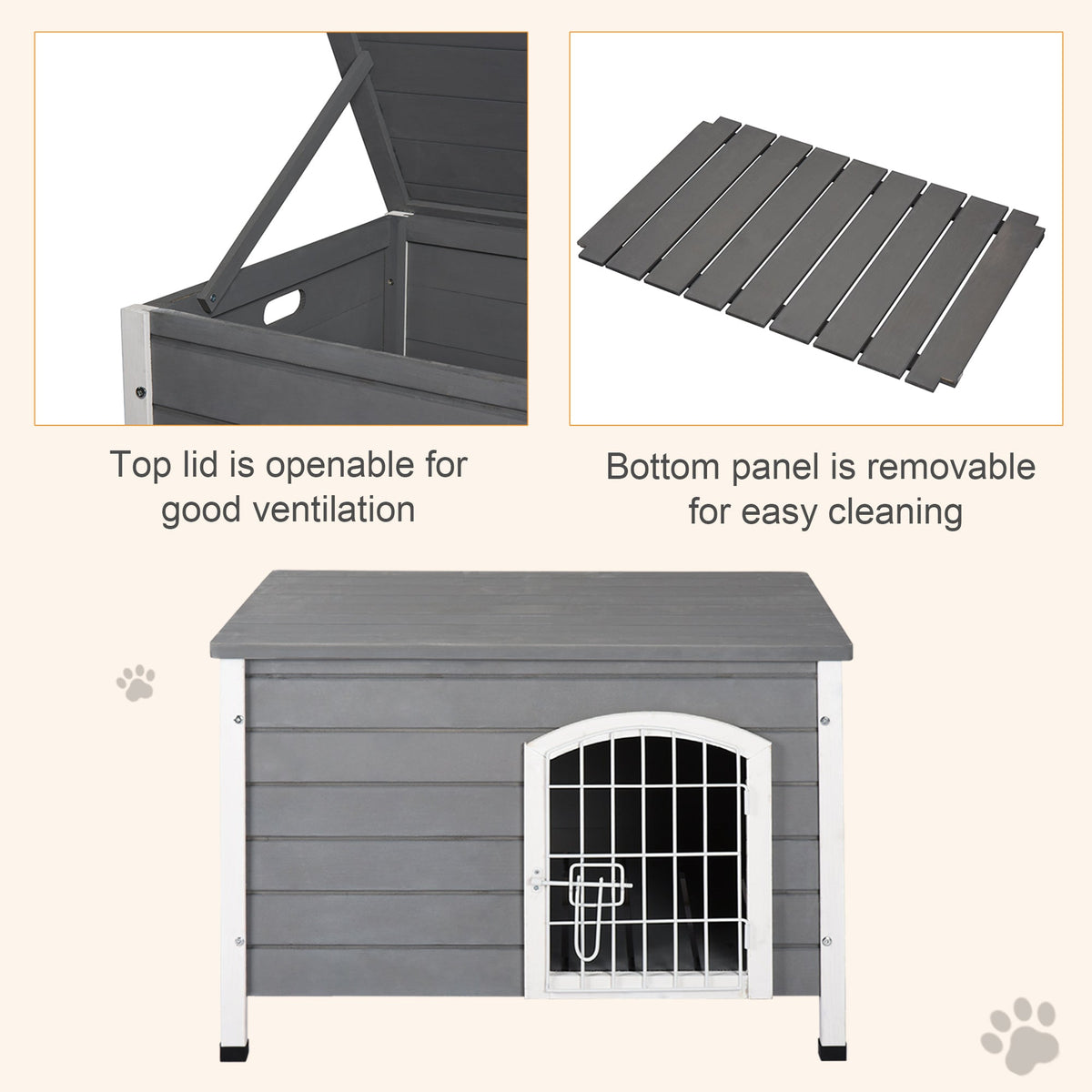 31"L Wooden Decorative Dog Cage Kennel Wire Door with Lock Small Animal House with Openable Top Removable Bottom Grey - Prioka