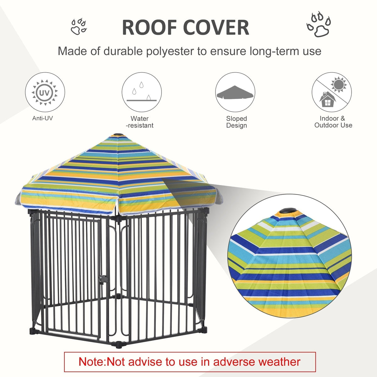 47" Heavy-duty Pet Playpen Kennel with Door & Removable Cover 6 Panels Freestanding Puppy Crate Fence for Small Medium Sized Dogs - Prioka