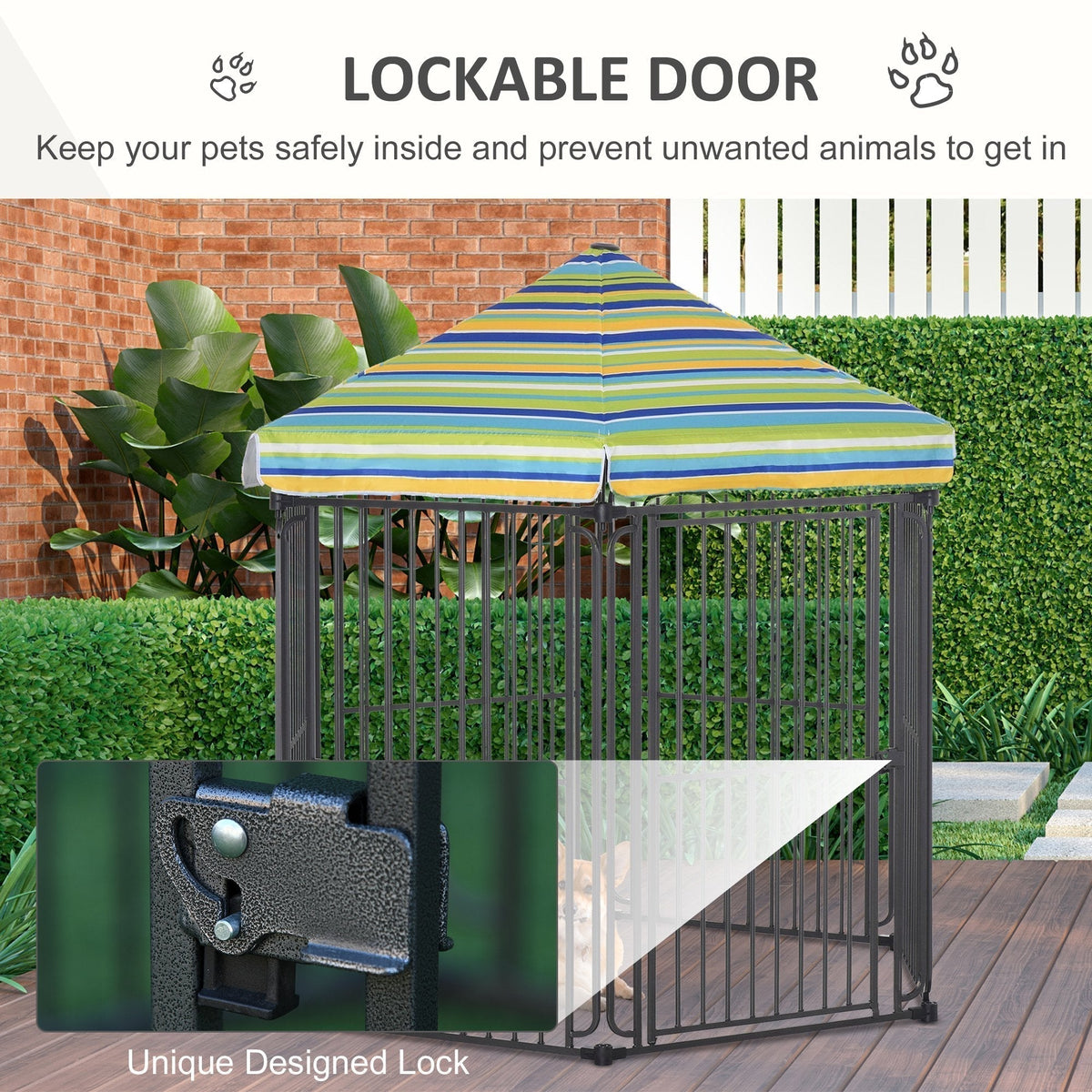 60" x 52" Heavy-Duty Outdoor Pet Cage Kennel with Weather-Resistant Polyester Roof, Locking Door, & Metal Frame - Prioka