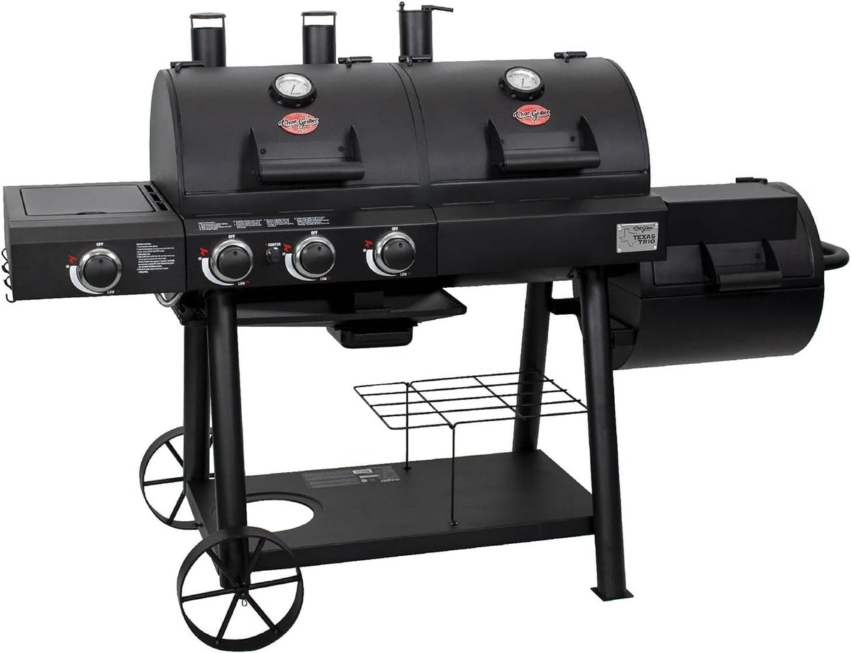 Char-Griller Texas Trio 3-Burner Dual Fuel Grill with Smoker