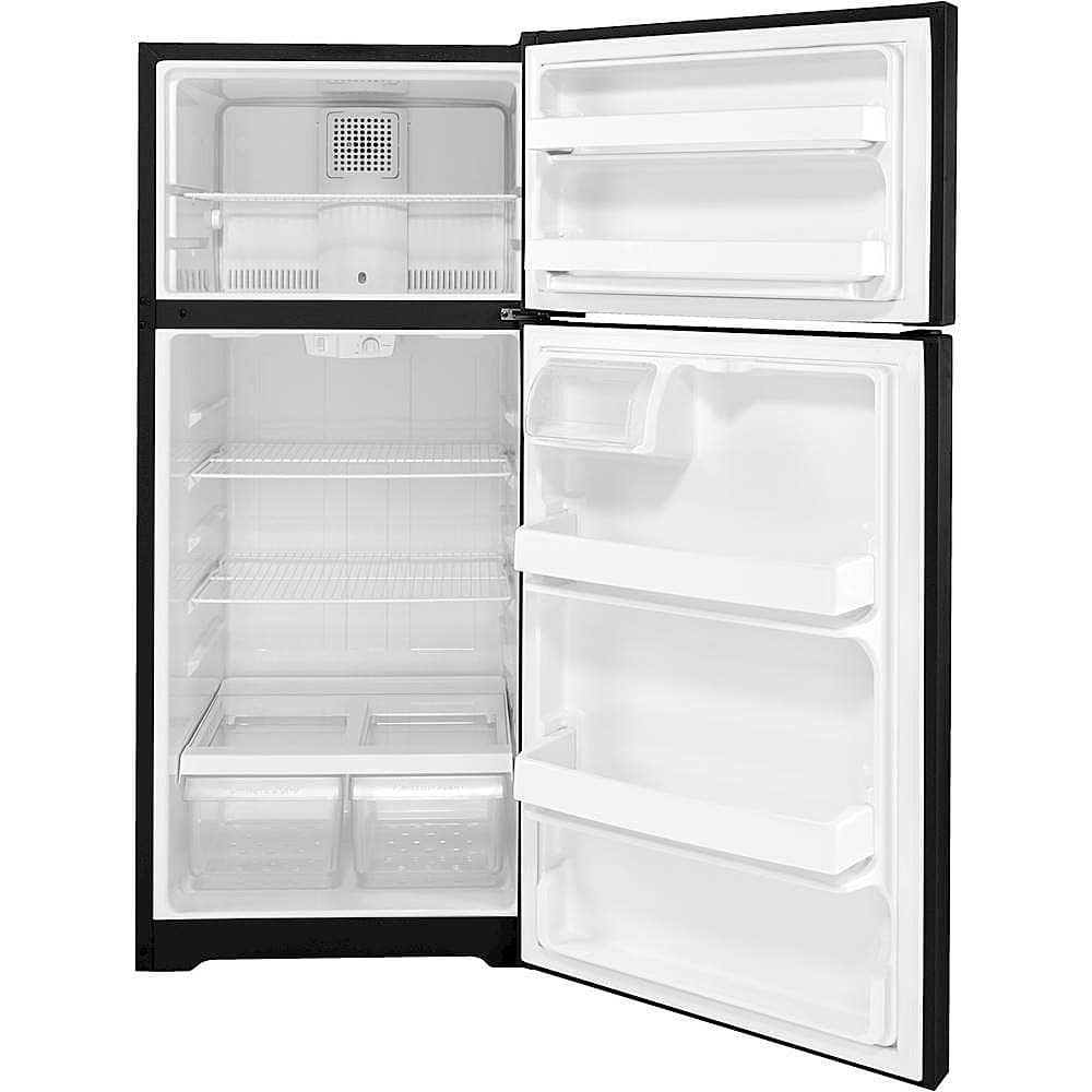 GE – 28 in. Wide 16.6 Cu. Ft. Top-Freezer Refrigerator with Interior LED Lighting – Black