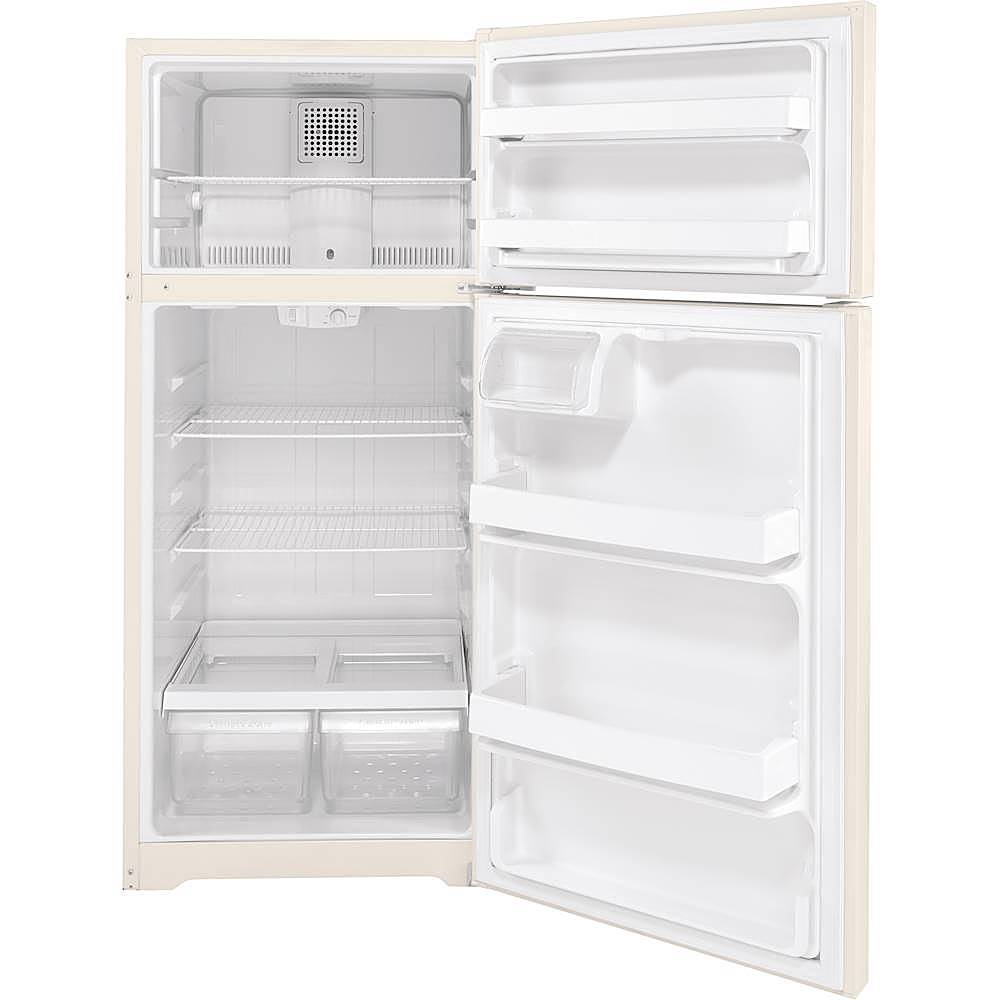 GE – 28 in. Wide 16.6 Cu. Ft. Top-Freezer Refrigerator with LED Interior Lighting – Bisque