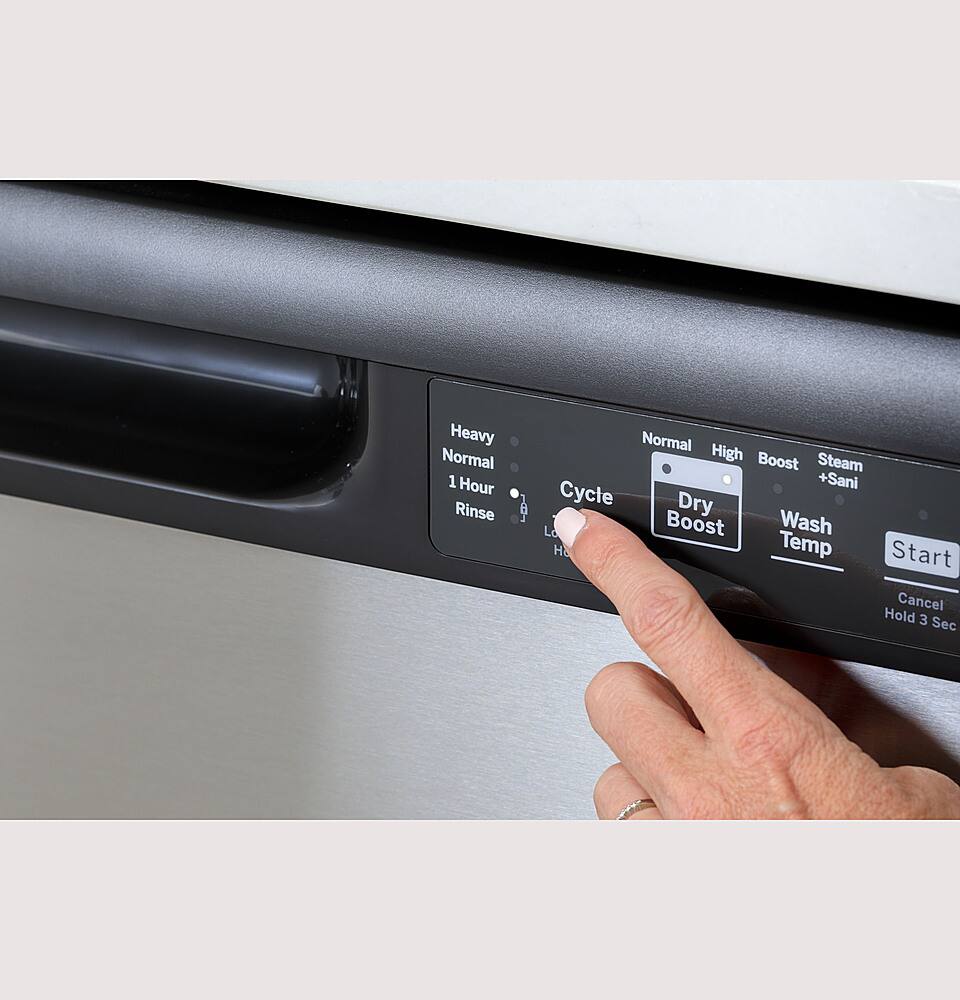 GE – 24″ Front Control Built-In Plastic Tub Dishwasher with Steam + Sanitization and 55 dBA – Black