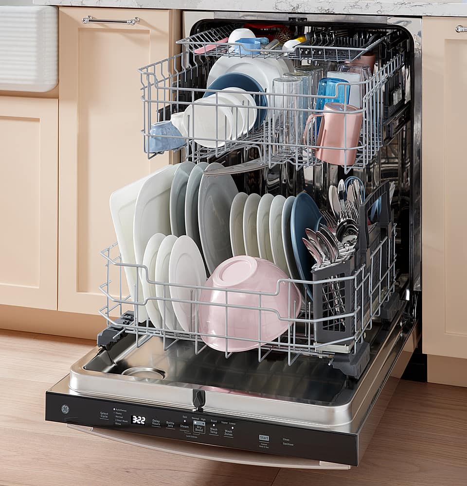 GE – 24″ Top Control Smart Build in Stainless Steel Tub Dishwasher with 3rd Rack, Santize Cycle and 45 dBA – Black