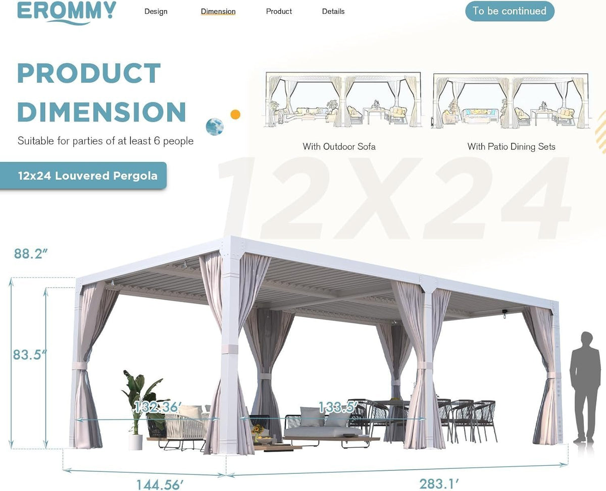 EROMMY 12’x24′ Outdoor Louvered Pergola Gazebo
