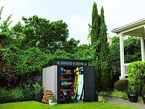 Keter Outdoor Storage Shed, for House, Patio & Yard, Plastic Resin, Artisan, 7×7 Ft, Gray