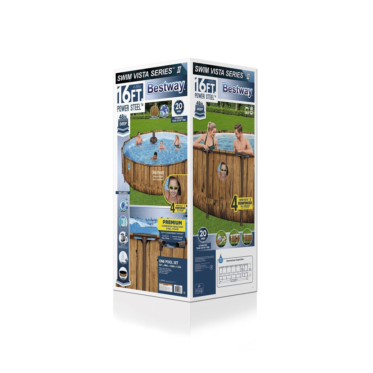 Bestway Power Steel Swim Vista 16' x 48" Round Above Ground Swimming Pool Set - Prioka