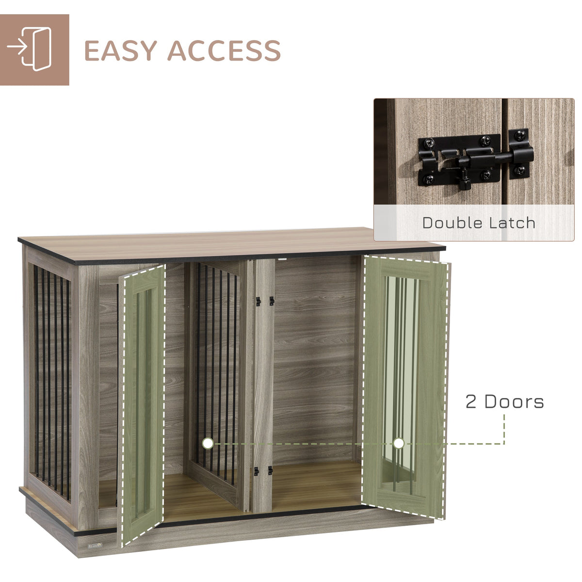 Dog Crate Furniture with Divider Panel, Dog Kennel End Table for Large Dogs, Decorative Pet House with Two Rooms Design, for 2 Small Dogs - Prioka