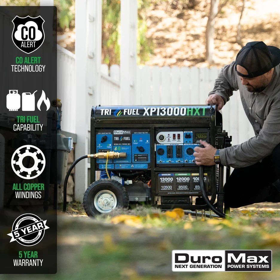 DuroMax XP13000HXT 13,000 Watt Electric Start Tri-Fuel Portable Generator w/ CO Alert - Prioka