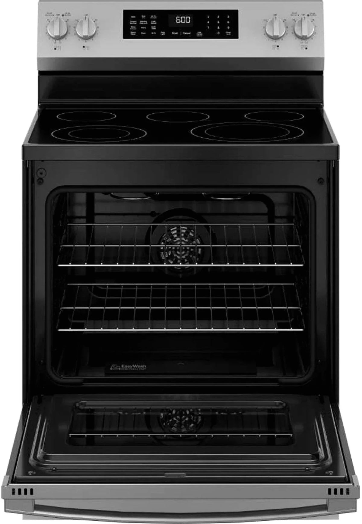 GE 30-inch Freestanding Electric Convection Range with No Preheat Air Fry, WiFi, and EasyWash Oven Tray, Stainless Steel - Prioka