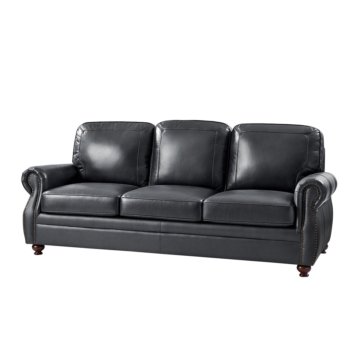 Gerardo Genuine Leather Sofa – Navy Blue Rolled Arm Nailhead Sofa - Prioka