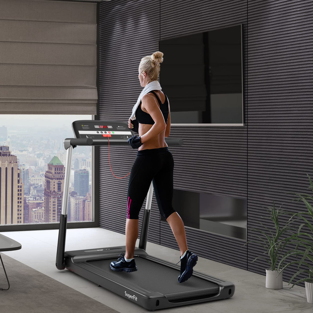 Goplus 2.25HP Folding Treadmill, Compact Superfit Treadmill with LED Display and APP Control - Prioka