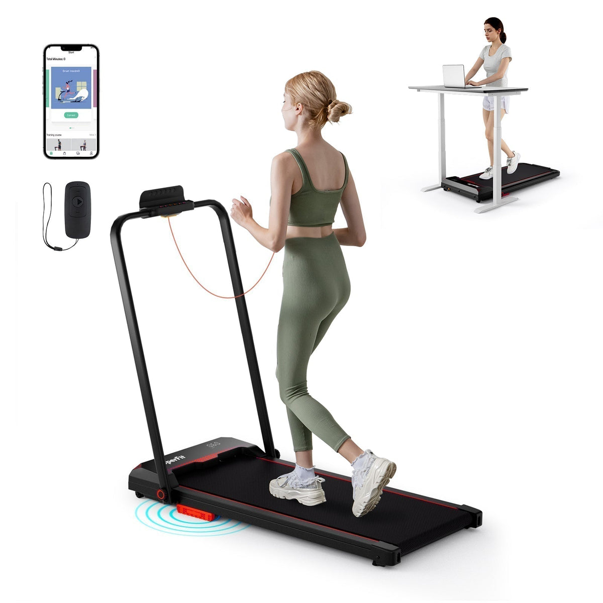Goplus 3 in 1 Folding Treadmill, 2.5HP 340 LBS Capacity Walking Pad with Handle Bar - Prioka