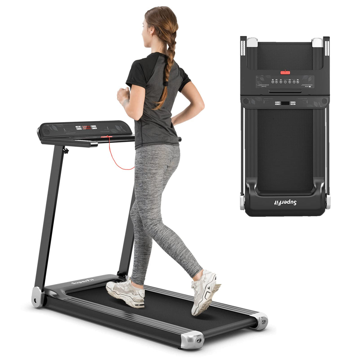 Goplus Folding Treadmill, Compact Superfit Treadmill with APP Control, Blue Tooth Speaker - Prioka
