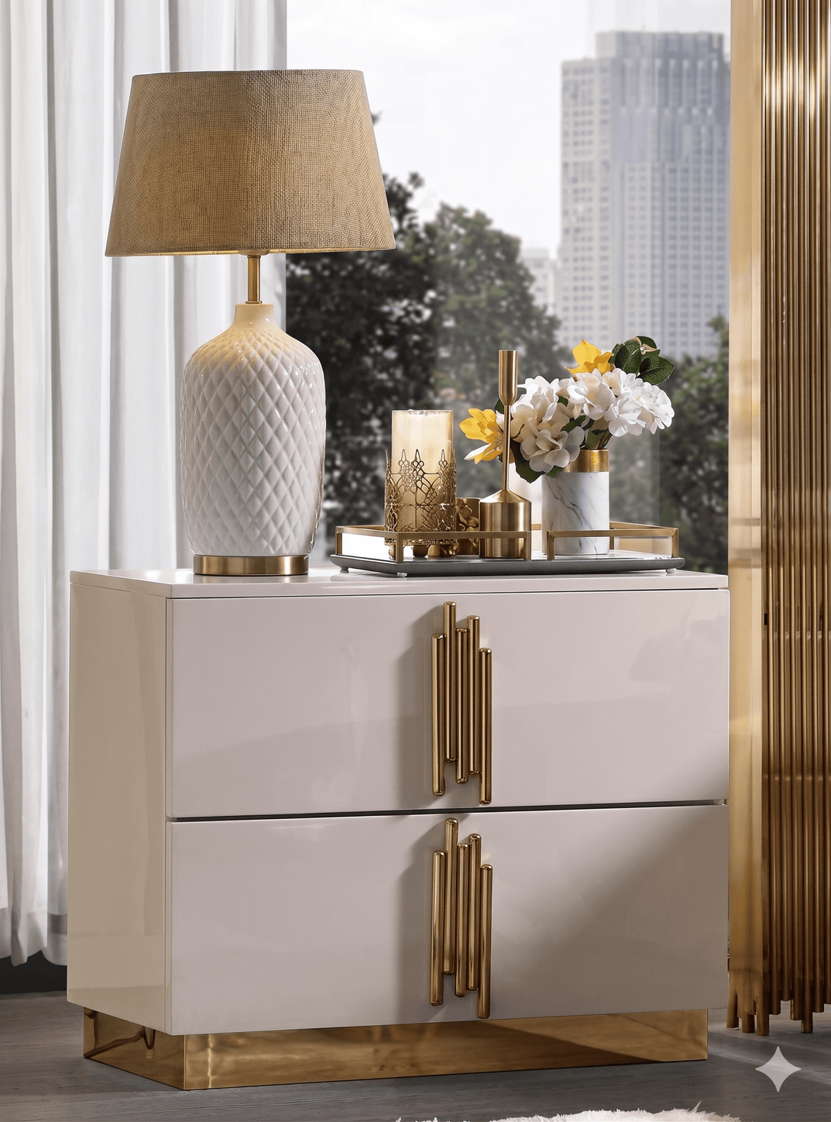 McFerran Home Furnishing B2001 Modern White & Gold Frame Bedroom Set - Prioka