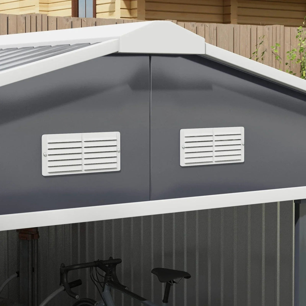 Outsunny Outdoor Storage Shed Dark Gray 11’×13′ Galvanized Steel - Prioka
