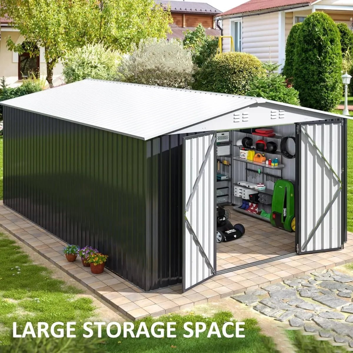 Patiowell 10 x 12 ft. Metal Outdoor Storage Shed, 119 sq. ft. - Prioka