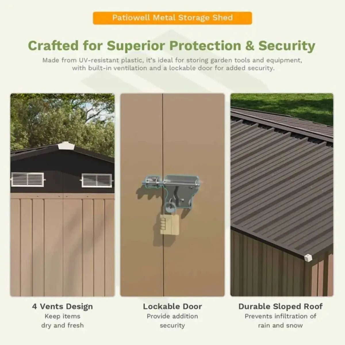 Patiowell 10×8 ft Metal Outdoor Storage Shed with Windows - Prioka