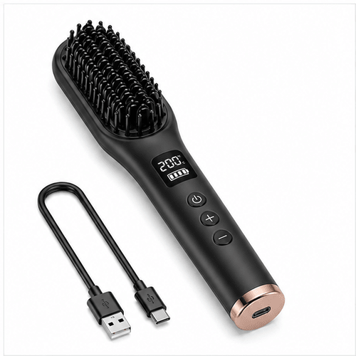 Rechargeable Hair Straightening Brush 160–200°C Digital Temperature Control Portable - Prioka