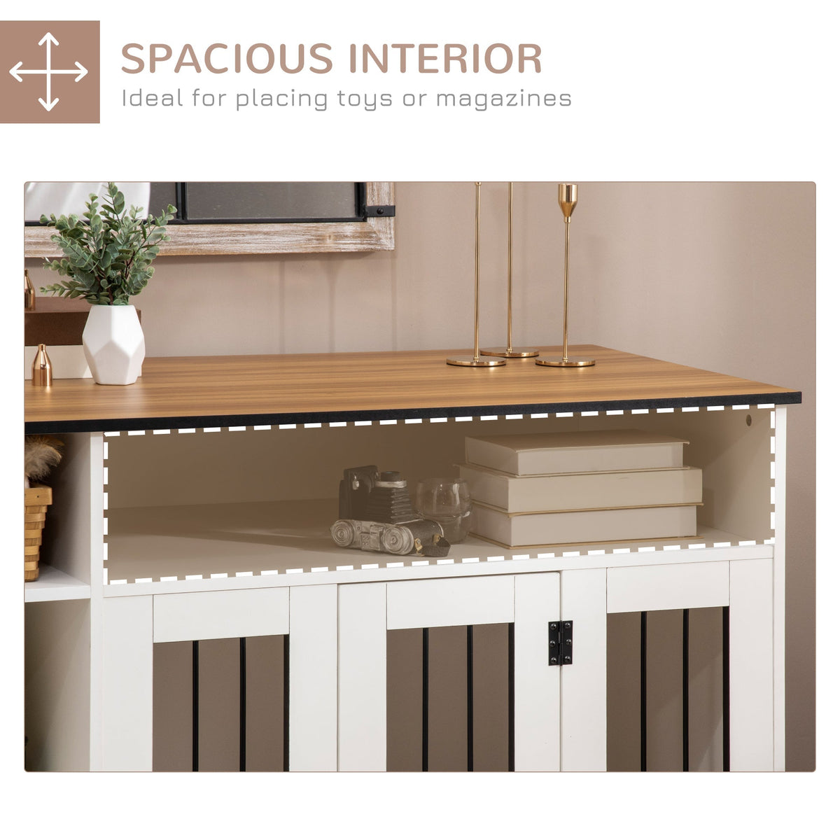 Small and Medium Dog Crate End Table with Extra Storage Space, Dog Crate Furniture with Large Tabletop, Pet Crate with Lockable Door, White - Prioka