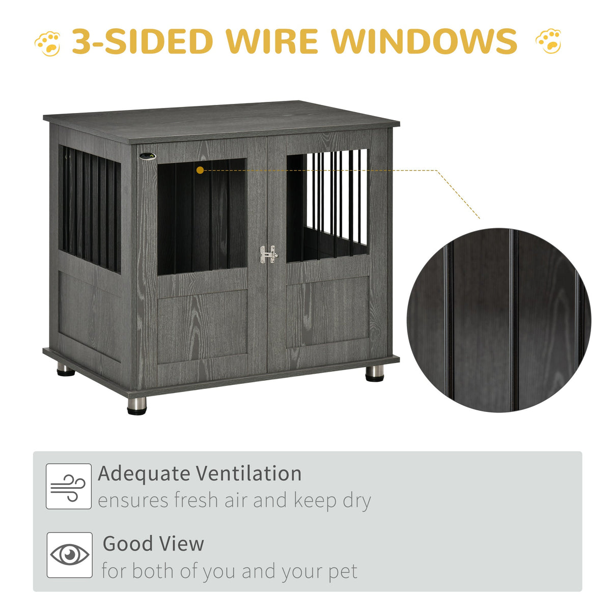 Stylish Dog Kennel, Wooden End Table Furniture with Cushion & Lockable Magnetic Doors, Small Size Pet Crate Indoor Animal Cage, Grey - Prioka
