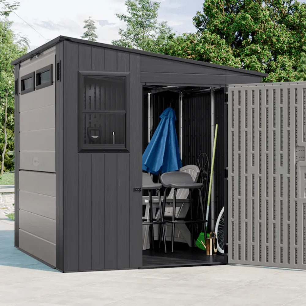 Suncast 8 ft. x 7 ft. Cabana Entertainment Resin Shed with Floor - Prioka