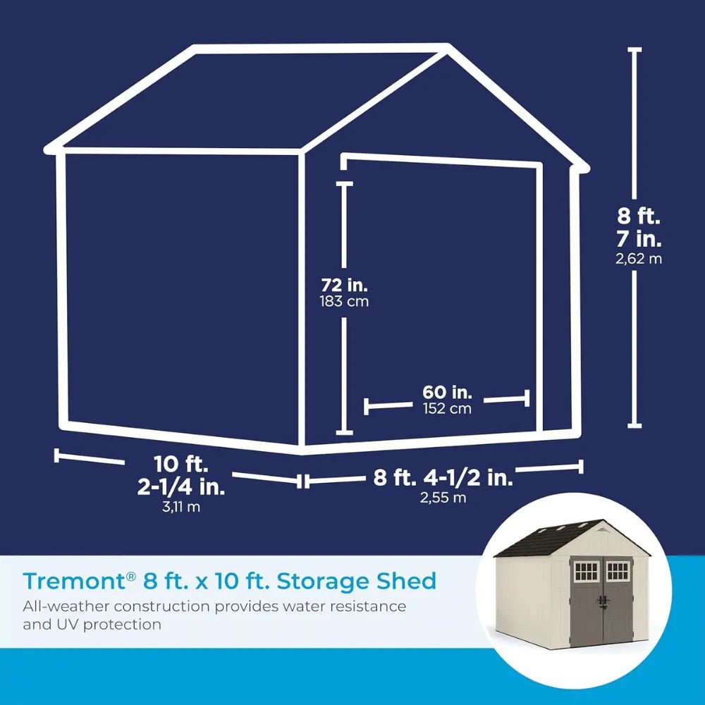 Suncast Tremont 8 x 10 ft. Resin Outdoor Storage Shed with Floor, Model BMS8100 - Prioka