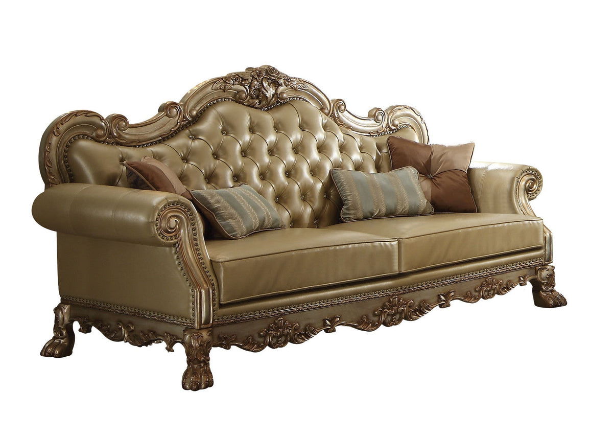The Kensington – Bone Faux Leather Sofa with Toss Pillows - Prioka