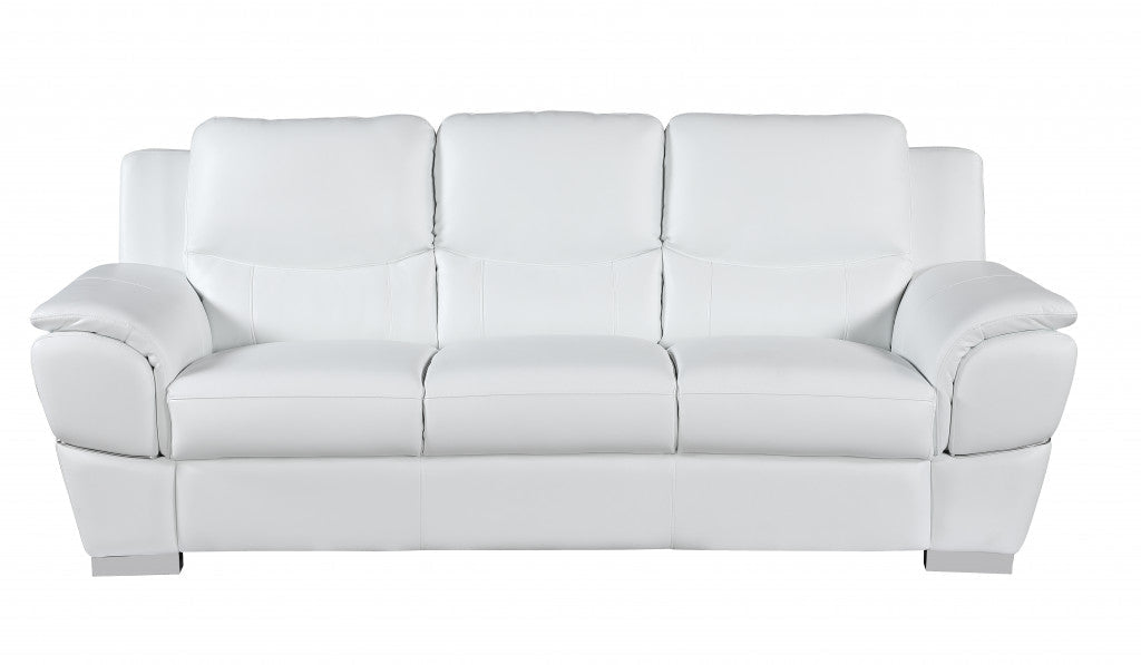 The Lena – White Leather Sofa with Silver Legs - Prioka