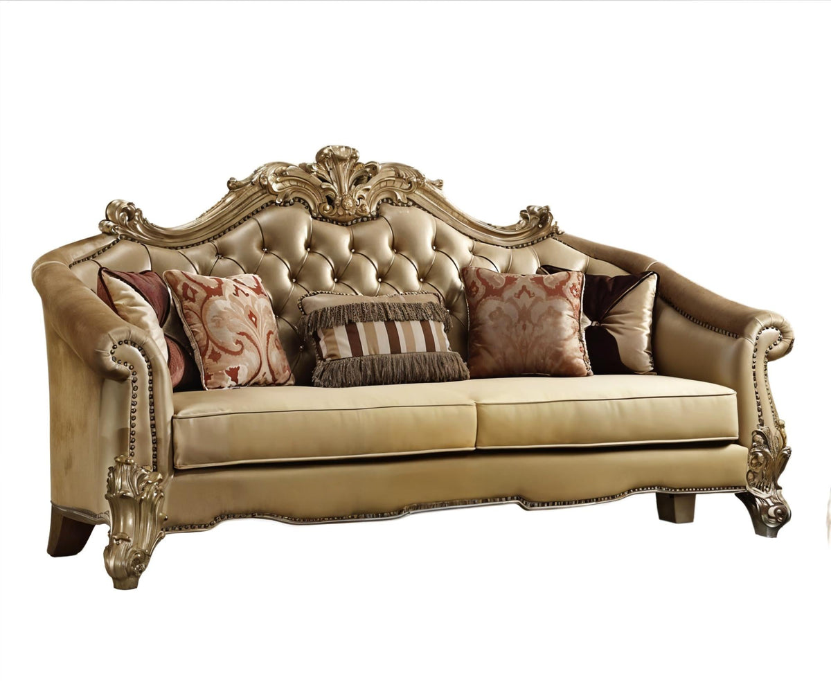 The Versailles – Bone Faux Leather Sofa with Gold Legs - Prioka
