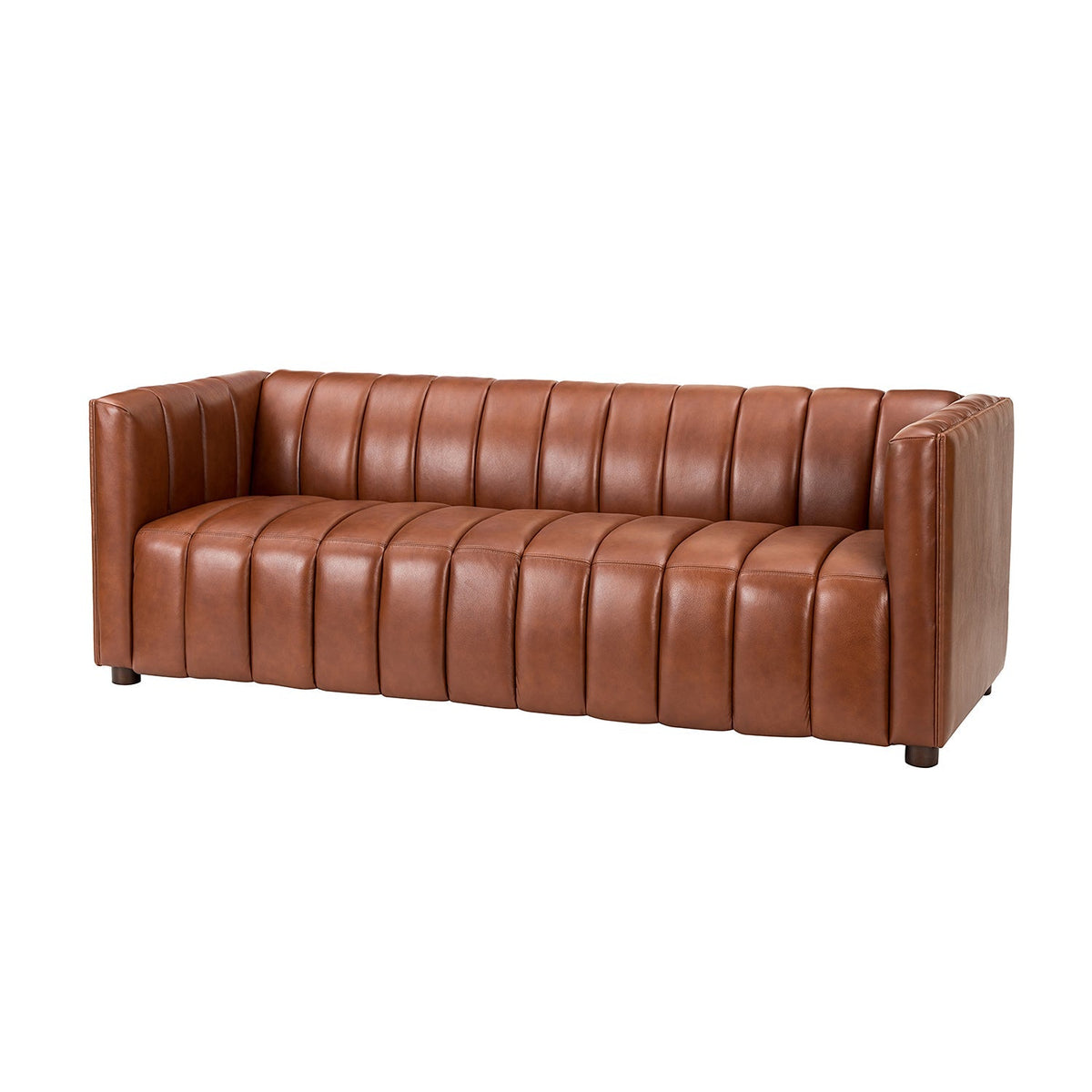 Ulysses Genuine Leather Sofa – Brown Channel-Tufted Luxury Sofa - Prioka