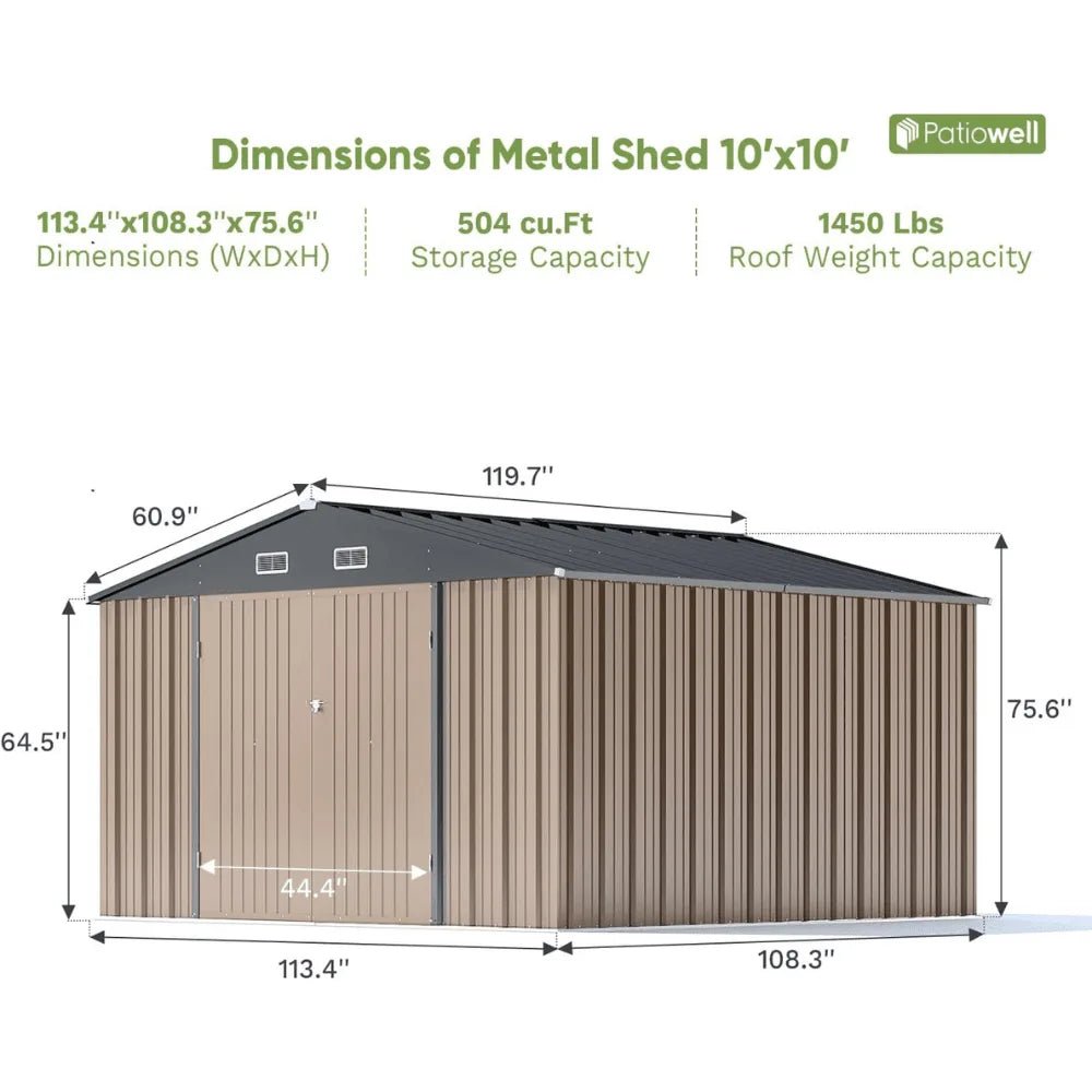 VEIKOUS 10 ft. x 10 ft. Outdoor Metal Storage Shed with Lockable Door and Vents, Gray - Prioka