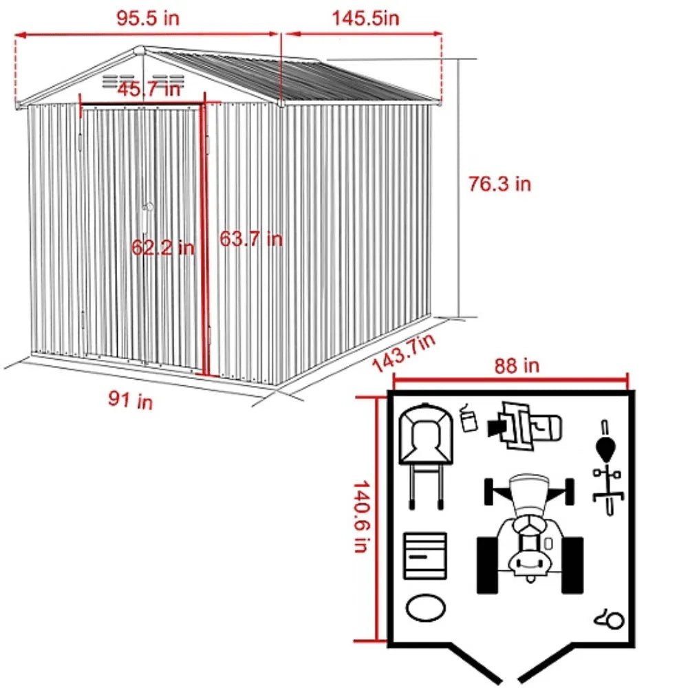 Veikous 8 x 12 Foot Outdoor Storage Shed with Lockable Door and Vents - Prioka
