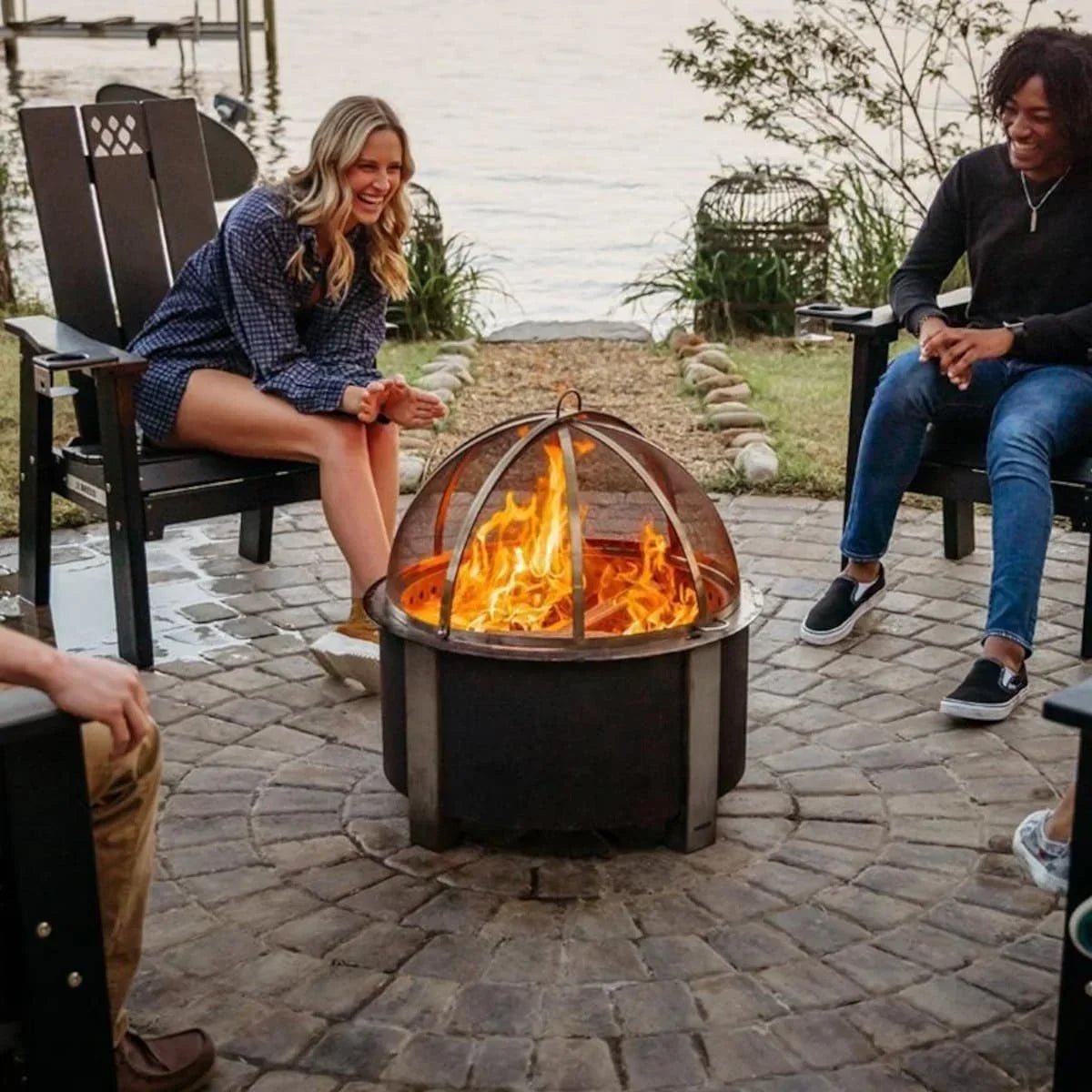 X Series 28 Inch Round Cortens Steels Wood-Burning Fire Pit in Stainless Steel by Breeo - Prioka