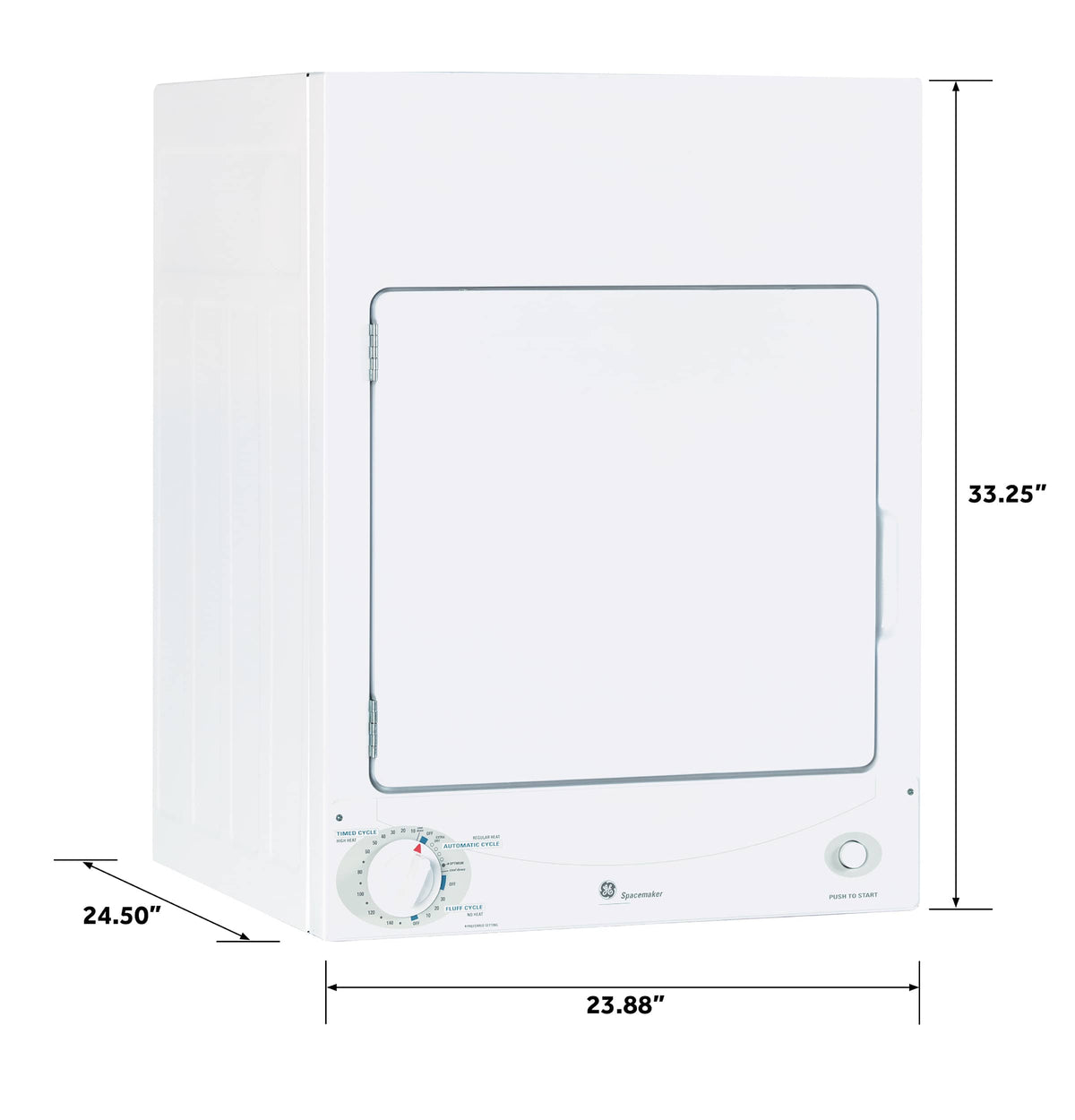 GE – 3.6 Cu. Ft. Stackable Electric Dryer – White on White