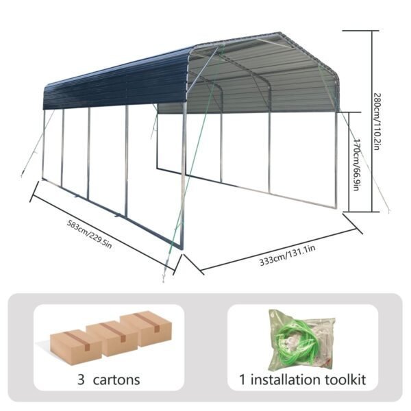 11x19FT Heavy Duty Metal Carport | Galvanized Outdoor Shelter for Cars, Boats Parties - Prioka