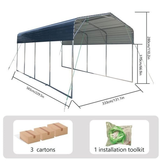 11x19FT Heavy Duty Metal Carport | Galvanized Outdoor Shelter for Cars, Boats Parties - Prioka