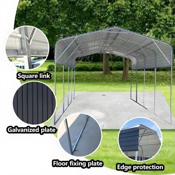 11x19FT Heavy Duty Metal Carport | Galvanized Outdoor Shelter for Cars, Boats Parties - Prioka