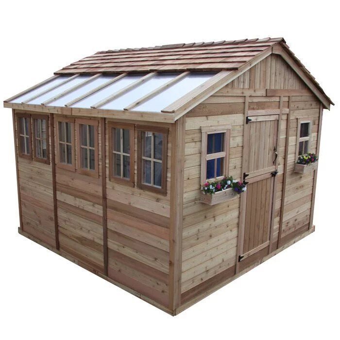 12 ft. W x 12 ft. D Cedar Wood Sunshed Garden Shed - Prioka