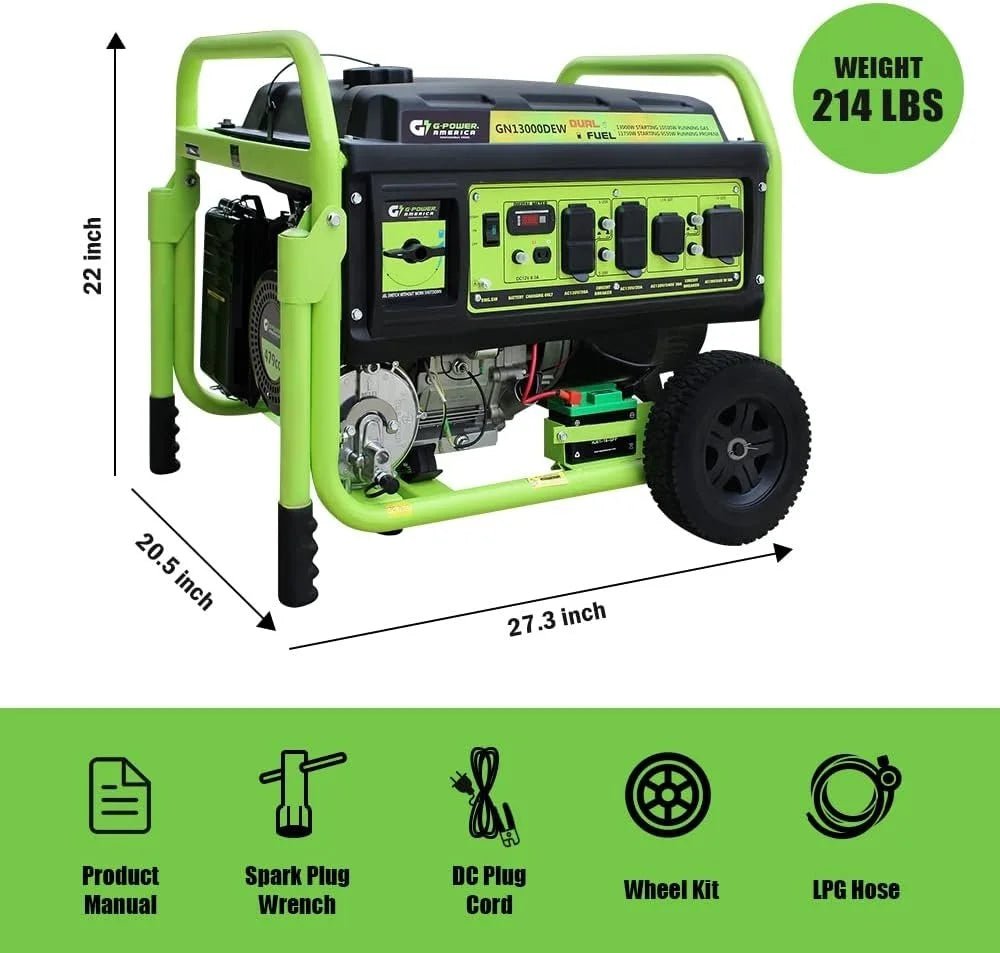 13,000W Dual Fuel Portable Generator, Powered by Gas or Propane, Electric Start, Home Backup &amp; RV Readys. - Prioka