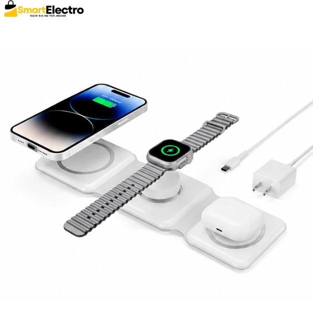 15W 3-in-1 Magnetic Wireless Charging Station Foldable Phone Charger Dock - Prioka