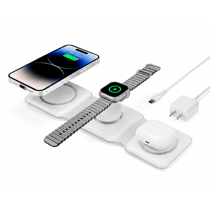 15W 3-in-1 Magnetic Wireless Charging Station Foldable Phone Charger Dock - Prioka