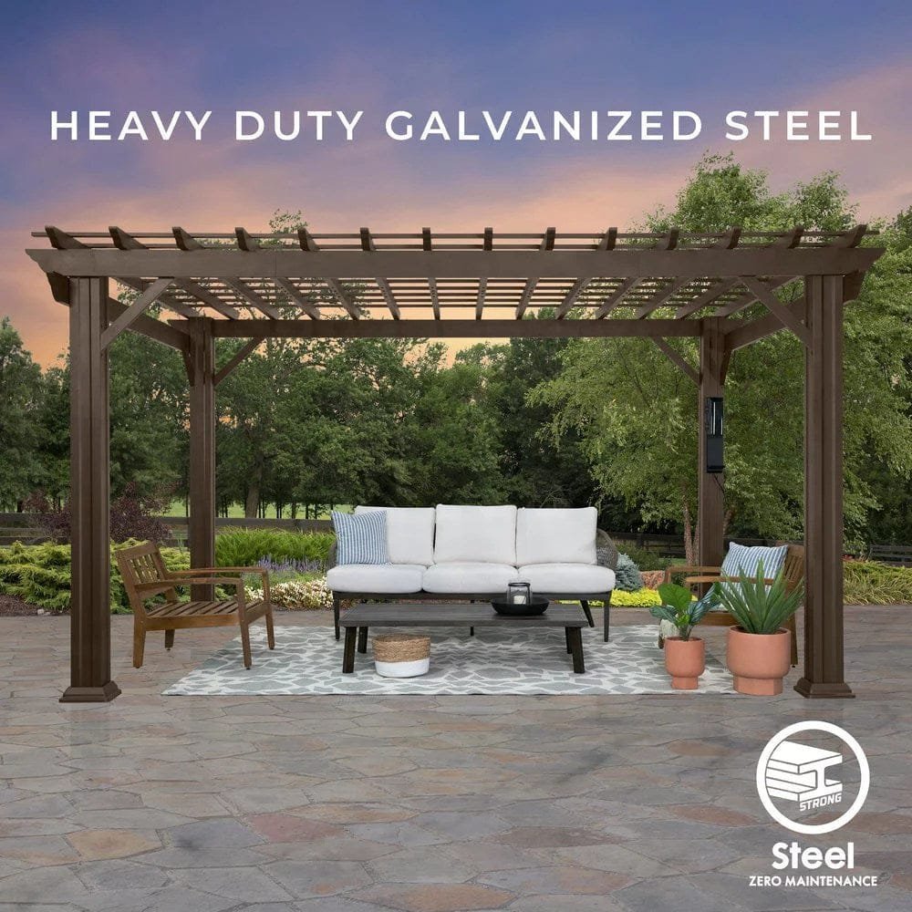 16×12 ashford traditional steel pergola with sail shade soft canopy - Prioka