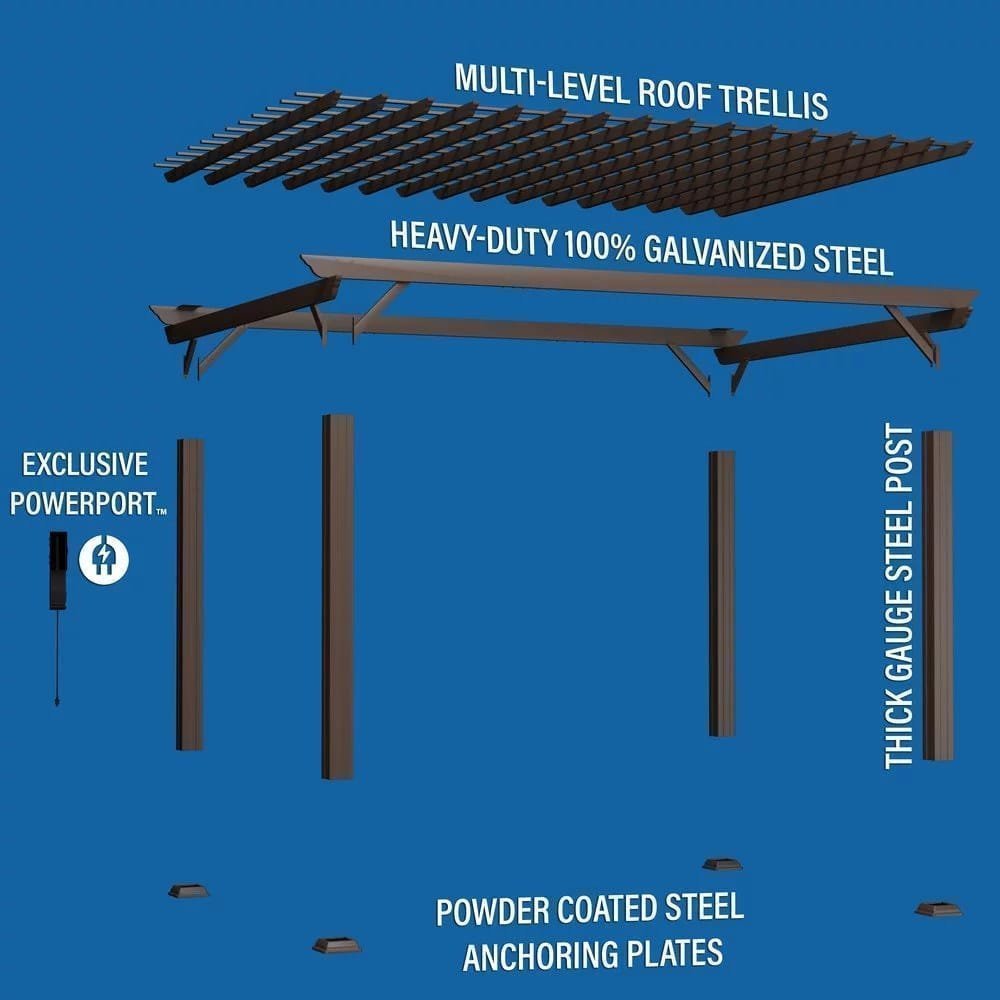 16×12 ashford traditional steel pergola with sail shade soft canopy - Prioka