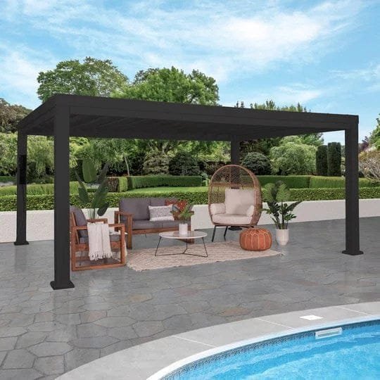 16×12 trenton modern steel pergola with sail shade soft canopy - Prioka
