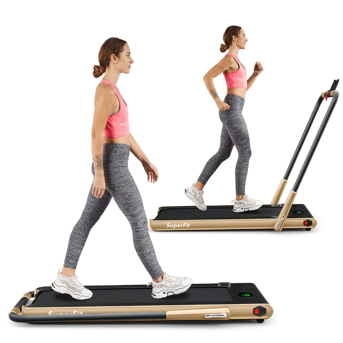 2 in 1 Folding Treadmill, 2.25HP Under Desk Electric Superfit Treadmill - Prioka