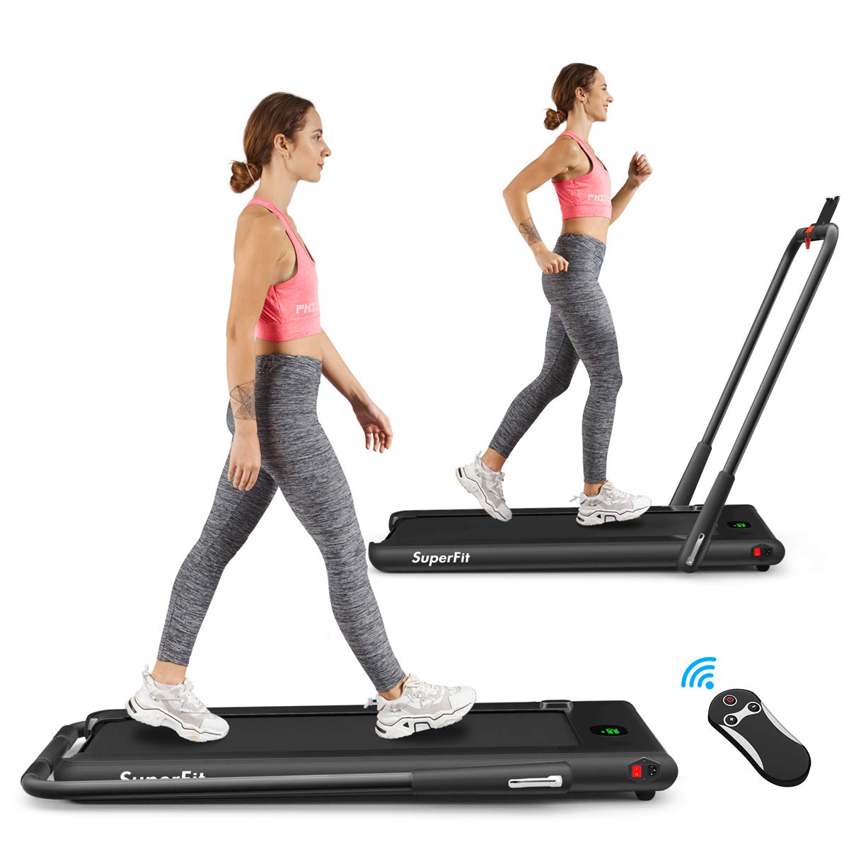 2 in 1 Folding Treadmill, 2.25HP Under Desk Electric Superfit Treadmill - Prioka