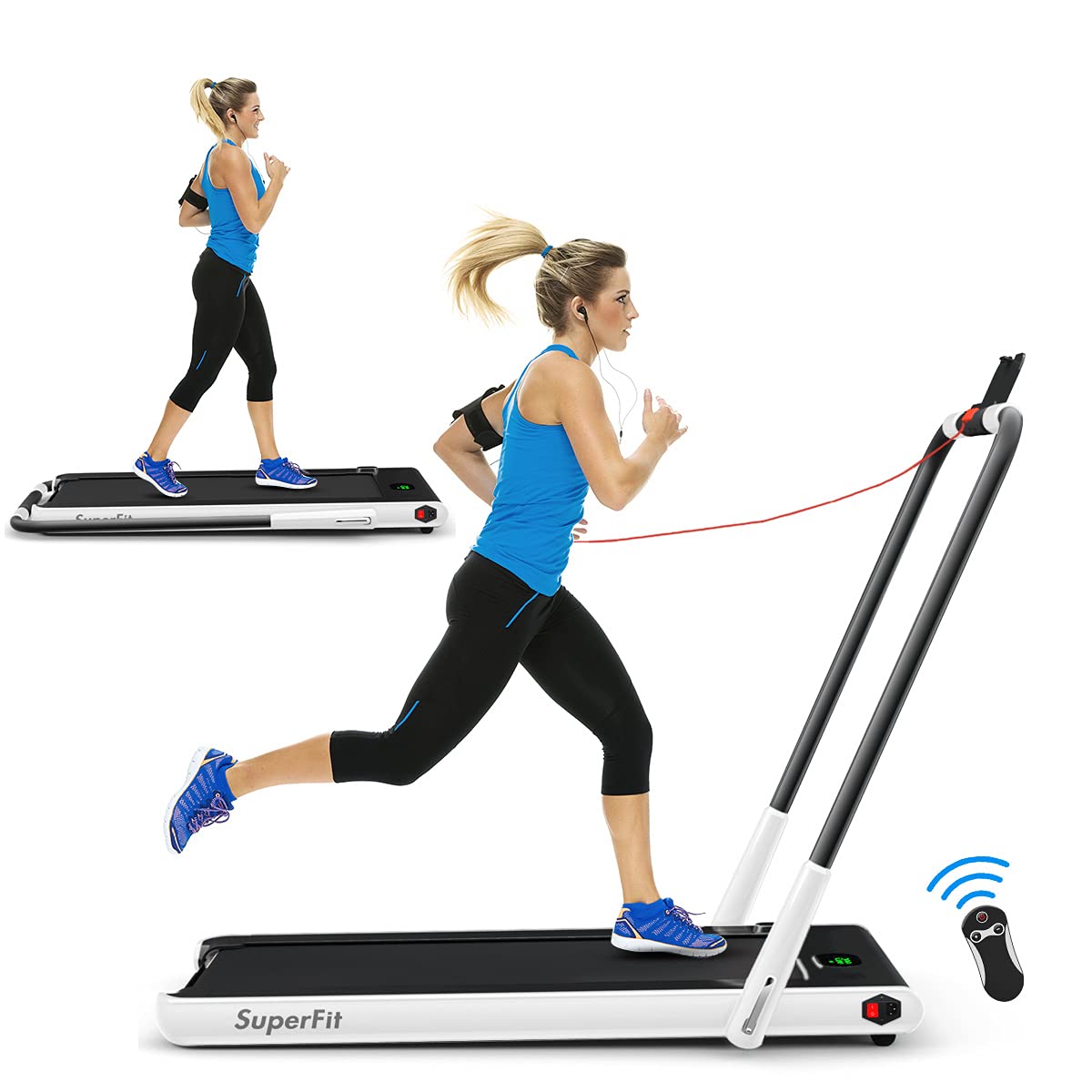 2 in 1 Folding Treadmill, 2.25HP Under Desk Electric Superfit Treadmill - Prioka